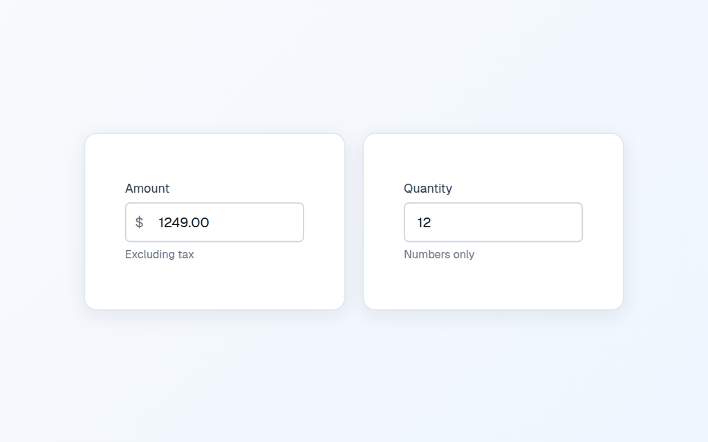 Currency and number fields