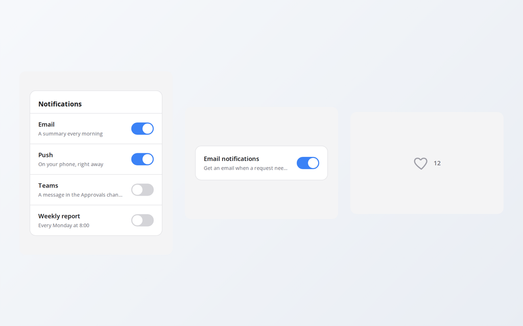 Toggle List, Settings Row Toggle and Favorite Toggle
