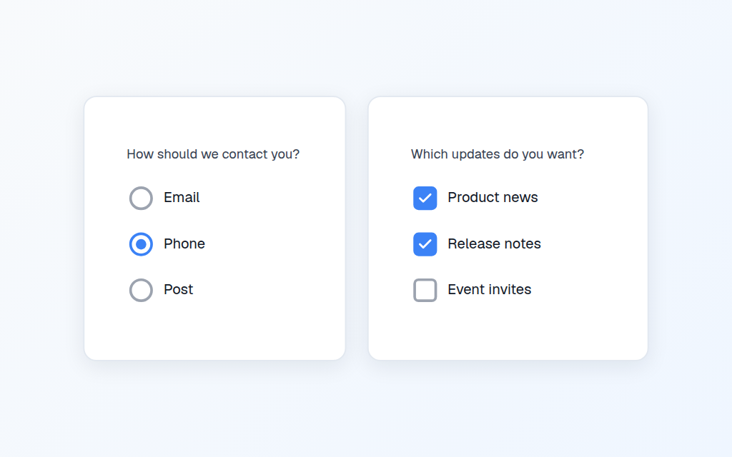 A radio group and a checkbox group
