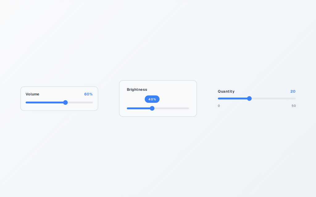 Slider, Slider with Value Bubble and Slider Minimal